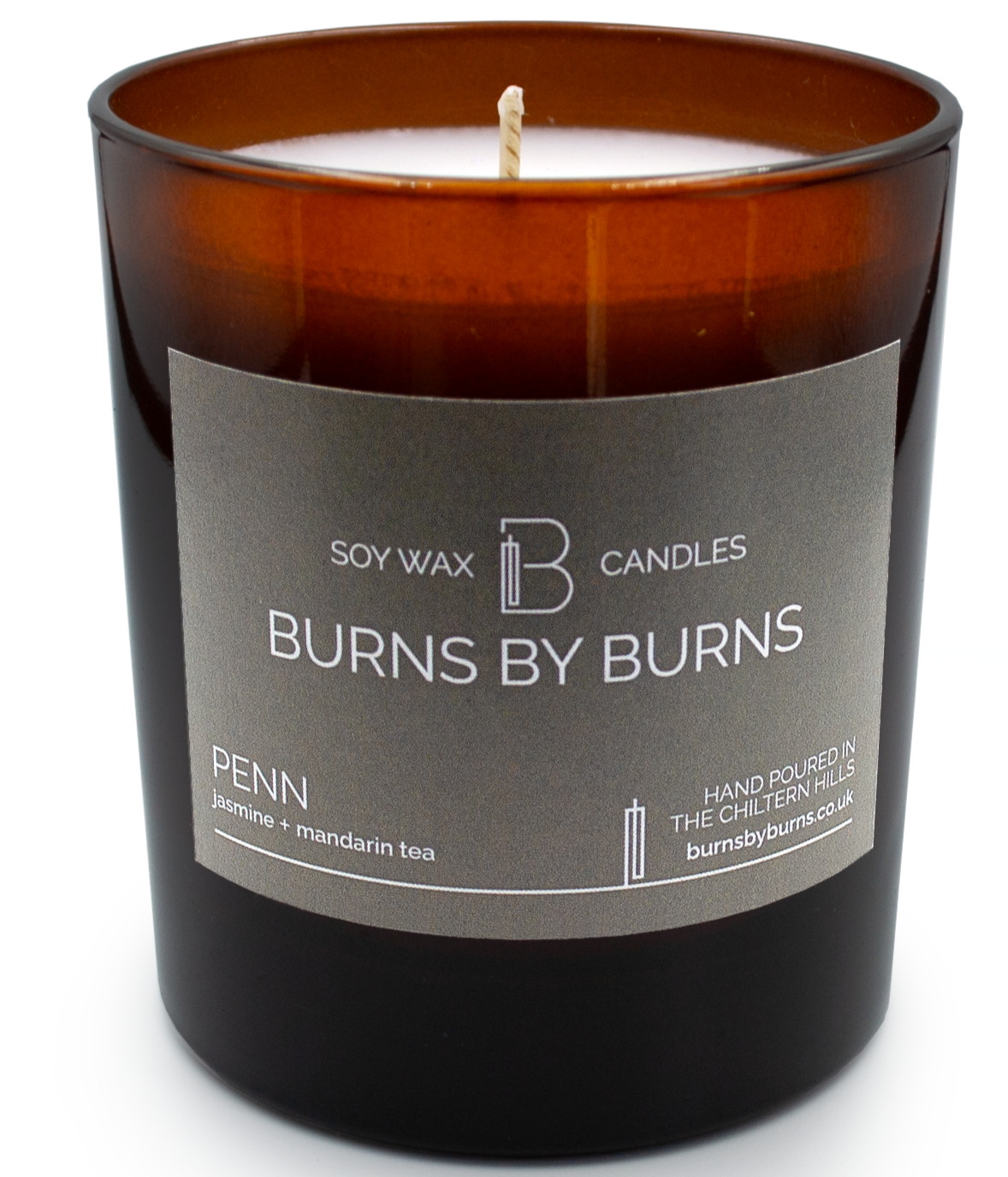 Penn Jasmine and mandarin tea soy scented candle in amber jar