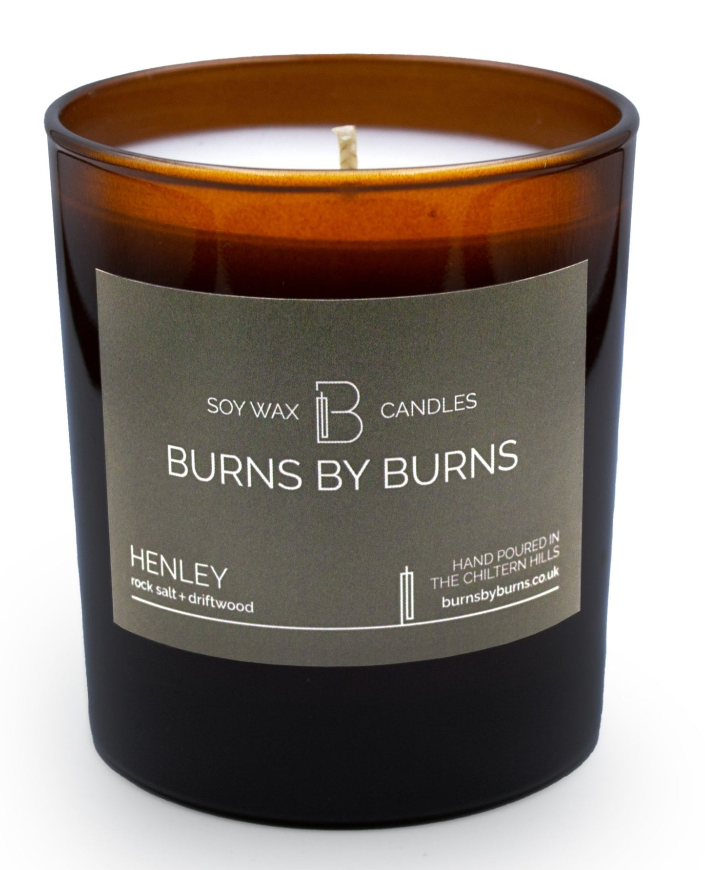 Henley Rock Salt and Driftwood Soy Scented Candle in amber jar