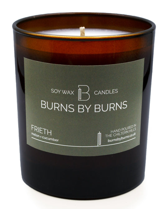 Frieth Melon and Cucumber Soy Scented Candle in amber jar