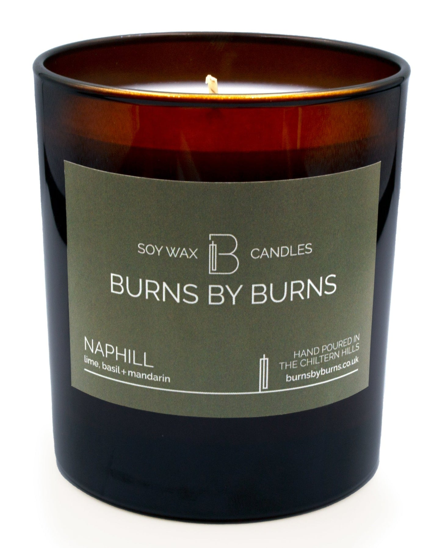 Naphill Lime Basil and Mandarin Soy Scented Candle in amber jar
