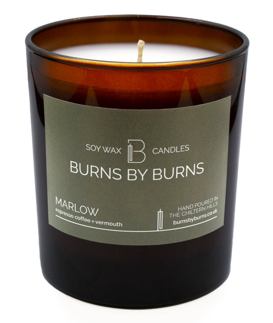 Marlow Espresso and Vermouth Soy Scented Candle in amber jar